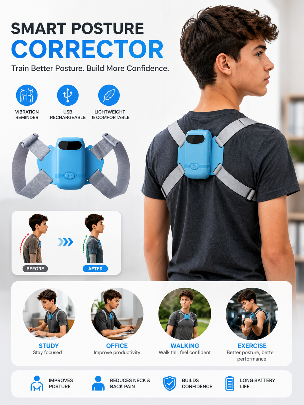 NOYMI smart Posture Corrector with Intelligent Vibration Posture Corrector