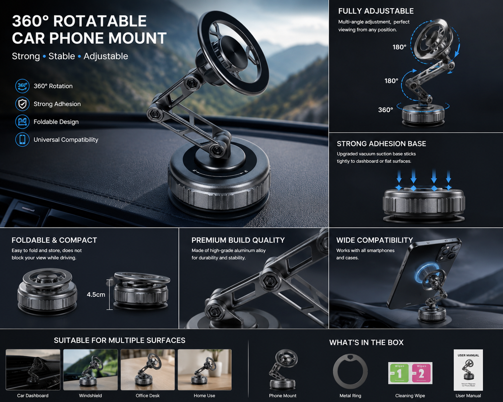 MagGrip Pro™ 360° Magnetic Car Phone Holder